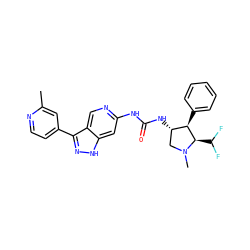 Cc1cc(-c2n[nH]c3cc(NC(=O)N[C@H]4CN(C)[C@H](C(F)F)[C@@H]4c4ccccc4)ncc23)ccn1 ZINC000261094927