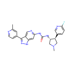 Cc1cc(-c2n[nH]c3cc(NC(=O)N[C@H]4CN(C)C[C@@H]4c4ccc(F)nc4)ncc23)ccn1 ZINC000219746222