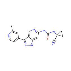 Cc1cc(-c2n[nH]c3cc(NC(=O)NC4(C#N)CC4)ncc23)ccn1 ZINC000261178921