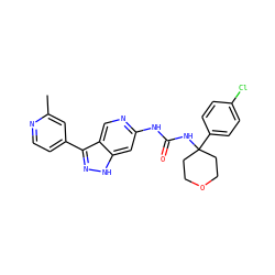 Cc1cc(-c2n[nH]c3cc(NC(=O)NC4(c5ccc(Cl)cc5)CCOCC4)ncc23)ccn1 ZINC000205428569