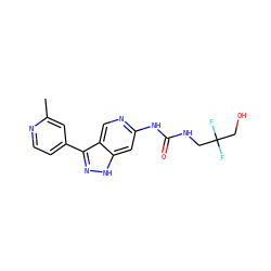 Cc1cc(-c2n[nH]c3cc(NC(=O)NCC(F)(F)CO)ncc23)ccn1 ZINC000261174856