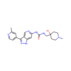 Cc1cc(-c2n[nH]c3cc(NC(=O)NCC4(O)CCN(C)CC4)ncc23)ccn1 ZINC000261185449