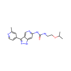 Cc1cc(-c2n[nH]c3cc(NC(=O)NCCOC(C)C)ncc23)ccn1 ZINC000219758594