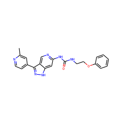 Cc1cc(-c2n[nH]c3cc(NC(=O)NCCOc4ccccc4)ncc23)ccn1 ZINC000219758095