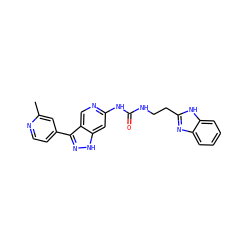 Cc1cc(-c2n[nH]c3cc(NC(=O)NCCc4nc5ccccc5[nH]4)ncc23)ccn1 ZINC000261169810