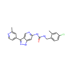 Cc1cc(-c2n[nH]c3cc(NC(=O)NCc4ccc(Cl)cc4C)ncc23)ccn1 ZINC000219755158