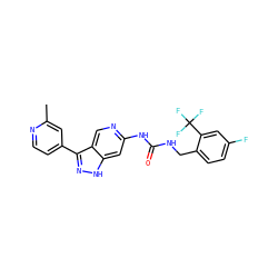Cc1cc(-c2n[nH]c3cc(NC(=O)NCc4ccc(F)cc4C(F)(F)F)ncc23)ccn1 ZINC000219757153