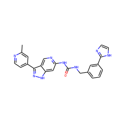 Cc1cc(-c2n[nH]c3cc(NC(=O)NCc4cccc(-c5ncc[nH]5)c4)ncc23)ccn1 ZINC000219747806