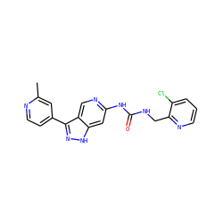 Cc1cc(-c2n[nH]c3cc(NC(=O)NCc4ncccc4Cl)ncc23)ccn1 ZINC000261185478