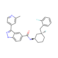 Cc1cc(-c2n[nH]c3ccc(C(=O)N[C@@H]4CCC[C@](F)(Cc5ccccc5F)C4)cc23)ccn1 ZINC000200814448