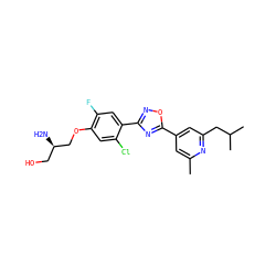 Cc1cc(-c2nc(-c3cc(F)c(OC[C@H](N)CO)cc3Cl)no2)cc(CC(C)C)n1 ZINC000653753977