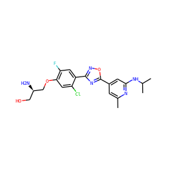 Cc1cc(-c2nc(-c3cc(F)c(OC[C@H](N)CO)cc3Cl)no2)cc(NC(C)C)n1 ZINC000653715986