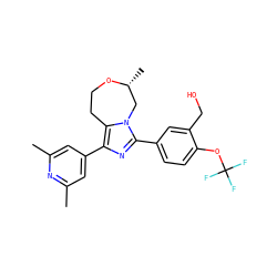 Cc1cc(-c2nc(-c3ccc(OC(F)(F)F)c(CO)c3)n3c2CCO[C@H](C)C3)cc(C)n1 ZINC001772605222