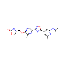 Cc1cc(-c2nc(-c3cnc(OC[C@H]4COC(=O)N4)c(C)n3)no2)cc(NC(C)C)n1 ZINC000653766292