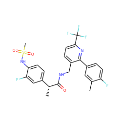 Cc1cc(-c2nc(C(F)(F)F)ccc2CNC(=O)[C@H](C)c2ccc(NS(C)(=O)=O)c(F)c2)ccc1F ZINC000146675879