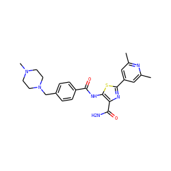 Cc1cc(-c2nc(C(N)=O)c(NC(=O)c3ccc(CN4CCN(C)CC4)cc3)s2)cc(C)n1 ZINC000149910174