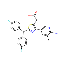 Cc1cc(-c2nc(C(c3ccc(F)cc3)c3ccc(F)cc3)sc2CC(=O)O)cnc1N ZINC000045347178
