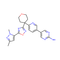 Cc1cc(-c2nc(C3(c4ccc(-c5cnc(N)nc5)cn4)CCOCC3)no2)n(C)n1 ZINC000096175541