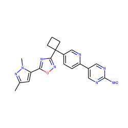 Cc1cc(-c2nc(C3(c4ccc(-c5cnc(N)nc5)nc4)CCC3)no2)n(C)n1 ZINC000096175526