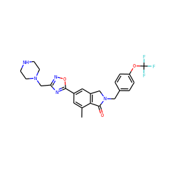 Cc1cc(-c2nc(CN3CCNCC3)no2)cc2c1C(=O)N(Cc1ccc(OC(F)(F)F)cc1)C2 ZINC000043201296