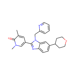 Cc1cc(-c2nc3ccc(C4CCOCC4)cc3n2Cc2ccccn2)cn(C)c1=O ZINC001772598185