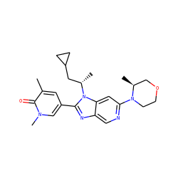 Cc1cc(-c2nc3cnc(N4CCOC[C@@H]4C)cc3n2[C@@H](C)CC2CC2)cn(C)c1=O ZINC001772624699