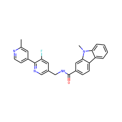 Cc1cc(-c2ncc(CNC(=O)c3ccc4c5ccccc5n(C)c4c3)cc2F)ccn1 ZINC001772646476