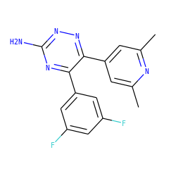 Cc1cc(-c2nnc(N)nc2-c2cc(F)cc(F)c2)cc(C)n1 ZINC000084597124
