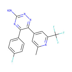 Cc1cc(-c2nnc(N)nc2-c2ccc(F)cc2)cc(C(F)(F)F)n1 ZINC000084615848