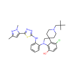 Cc1cc(-c2nnc(Nc3ccccc3N3CC4(CCN(CC(C)(C)C)CC4)c4c(Cl)ccc(O)c43)s2)n(C)n1 ZINC000169347502