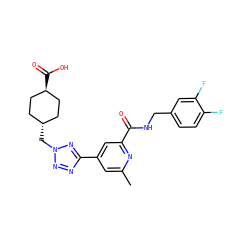 Cc1cc(-c2nnn(C[C@H]3CC[C@H](C(=O)O)CC3)n2)cc(C(=O)NCc2ccc(F)c(F)c2)n1 ZINC000253679008