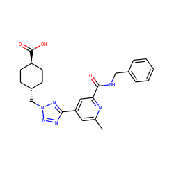 Cc1cc(-c2nnn(C[C@H]3CC[C@H](C(=O)O)CC3)n2)cc(C(=O)NCc2ccccc2)n1 ZINC000261128552