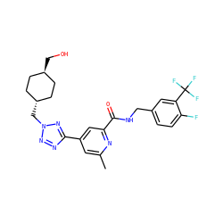 Cc1cc(-c2nnn(C[C@H]3CC[C@H](CO)CC3)n2)cc(C(=O)NCc2ccc(F)c(C(F)(F)F)c2)n1 ZINC000653688495