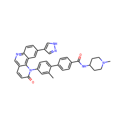 Cc1cc(-n2c(=O)ccc3cnc4ccc(-c5cn[nH]c5)cc4c32)ccc1-c1ccc(C(=O)NC2CCN(C)CC2)cc1 ZINC000072176654
