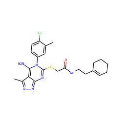 Cc1cc(-n2c(SCC(=O)NCCC3=CCCCC3)nc3nnc(C)c-3c2N)ccc1Cl ZINC000101779706
