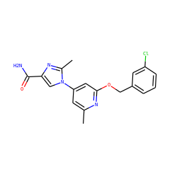 Cc1cc(-n2cc(C(N)=O)nc2C)cc(OCc2cccc(Cl)c2)n1 ZINC000036352024