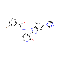 Cc1cc(-n2ccnc2)cc2[nH]c(-c3c(NC[C@@H](O)c4cccc(Br)c4)cc[nH]c3=O)nc12 ZINC000028703503