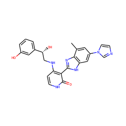 Cc1cc(-n2ccnc2)cc2[nH]c(-c3c(NC[C@@H](O)c4cccc(O)c4)cc[nH]c3=O)nc12 ZINC000028703506