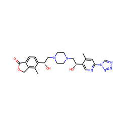 Cc1cc(-n2cnnn2)ncc1[C@H](O)CN1CCN(C[C@H](O)c2ccc3c(c2C)COC3=O)CC1 ZINC000205498021