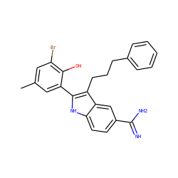 Cc1cc(Br)c(O)c(-c2[nH]c3ccc(C(=N)N)cc3c2CCCc2ccccc2)c1 ZINC000029481268