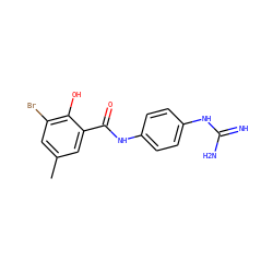 Cc1cc(Br)c(O)c(C(=O)Nc2ccc(NC(=N)N)cc2)c1 ZINC000013444470