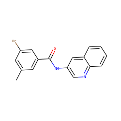 Cc1cc(Br)cc(C(=O)Nc2cnc3ccccc3c2)c1 ZINC000064512169