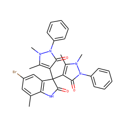 Cc1cc(Br)cc2c1NC(=O)C2(c1c(C)n(C)n(-c2ccccc2)c1=O)c1c(C)n(C)n(-c2ccccc2)c1=O ZINC000008829045