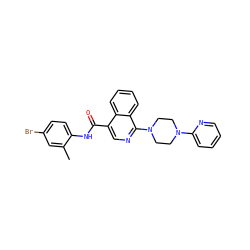 Cc1cc(Br)ccc1NC(=O)c1cnc(N2CCN(c3ccccn3)CC2)c2ccccc12 ZINC000027534633