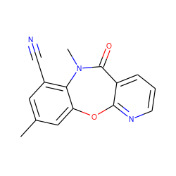 Cc1cc(C#N)c2c(c1)Oc1ncccc1C(=O)N2C ZINC000006521862