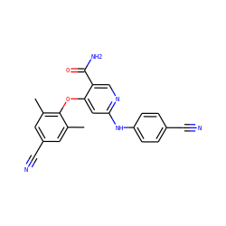 Cc1cc(C#N)cc(C)c1Oc1cc(Nc2ccc(C#N)cc2)ncc1C(N)=O ZINC000299825441