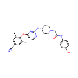 Cc1cc(C#N)cc(C)c1Oc1ccnc(NC2CCN(CC(=O)Nc3ccc(O)cc3)CC2)n1 ZINC000299850948