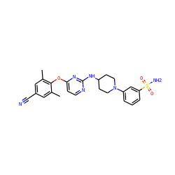 Cc1cc(C#N)cc(C)c1Oc1ccnc(NC2CCN(c3cccc(S(N)(=O)=O)c3)CC2)n1 ZINC000043196039