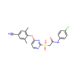 Cc1cc(C#N)cc(C)c1Oc1ccnc(S(=O)(=O)CC(=O)Nc2ccc(Cl)cc2)n1 ZINC000473117324