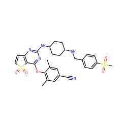 Cc1cc(C#N)cc(C)c1Oc1nc(NC2CCC(NCc3ccc(S(C)(=O)=O)cc3)CC2)nc2c1S(=O)(=O)C=C2 ZINC001772619827